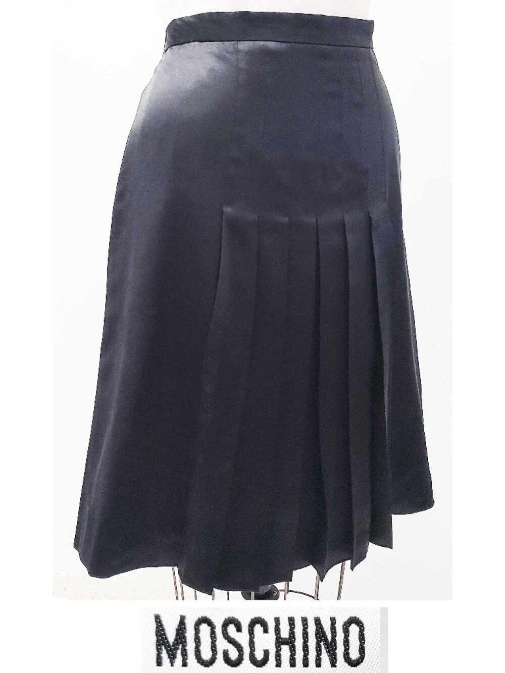 Moschino Cheap & Chic Womens Skirt Black Satin Front Pleated Silk Midi 10